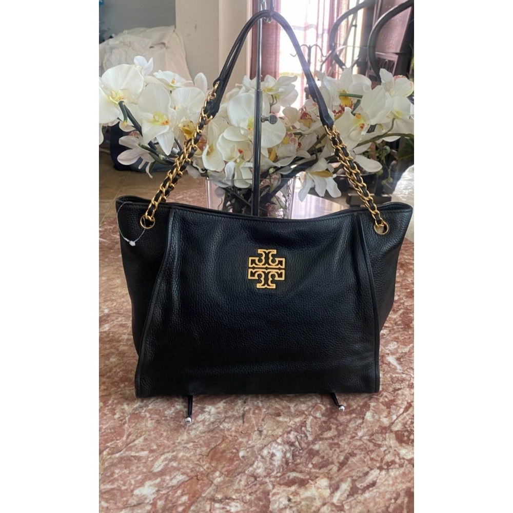 New Tory Burch Britten Triple‎ Compartment Black Leather Tote Shoulder Bag, $495